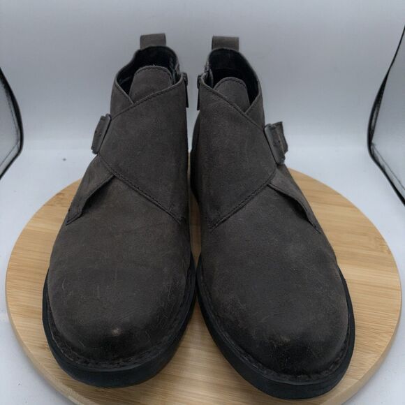 Born Gray Distressed Suede Monk Strap Ankle Boots Men’s US 11 Buckle Shoes Lug - Picture 3 of 10